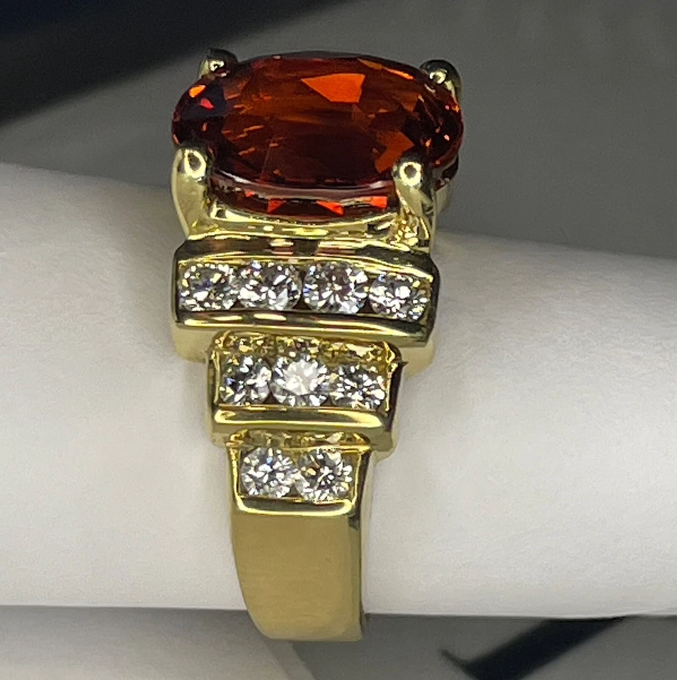 ГРАНАТ ГИА СПЕССАРТИН 5,11 карата НЕОТАПЛИВАЕМОЕ ЗОЛОТО 18 КАРАТ ПОЧТИ БЕСЦВЕТНЫЕ БРИЛЛИАНТЫ - Изображение 4 из 4