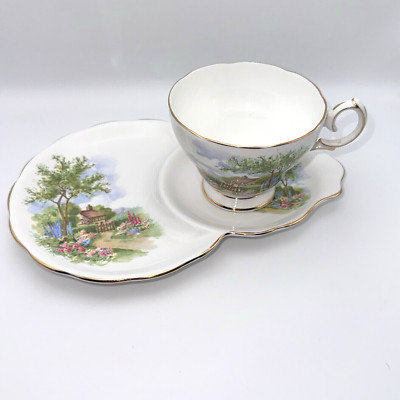Queen Anne  Tudor Cottage  Fine Bone China England Toast Plate Teacup Saucer Set