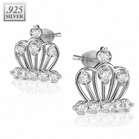 1 Paar 925 Silber Ohrstecker Ohrringe Krone Mit Klaren Zirkonia Kristallen