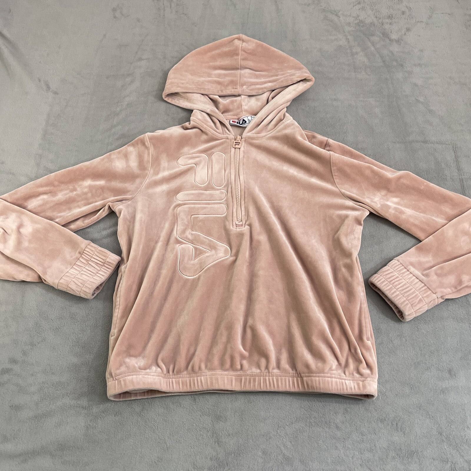 Fila Felpa con Cappuccio Crop Donna Piccola Velluto 1 2 Zip Pullover Blush Rosa