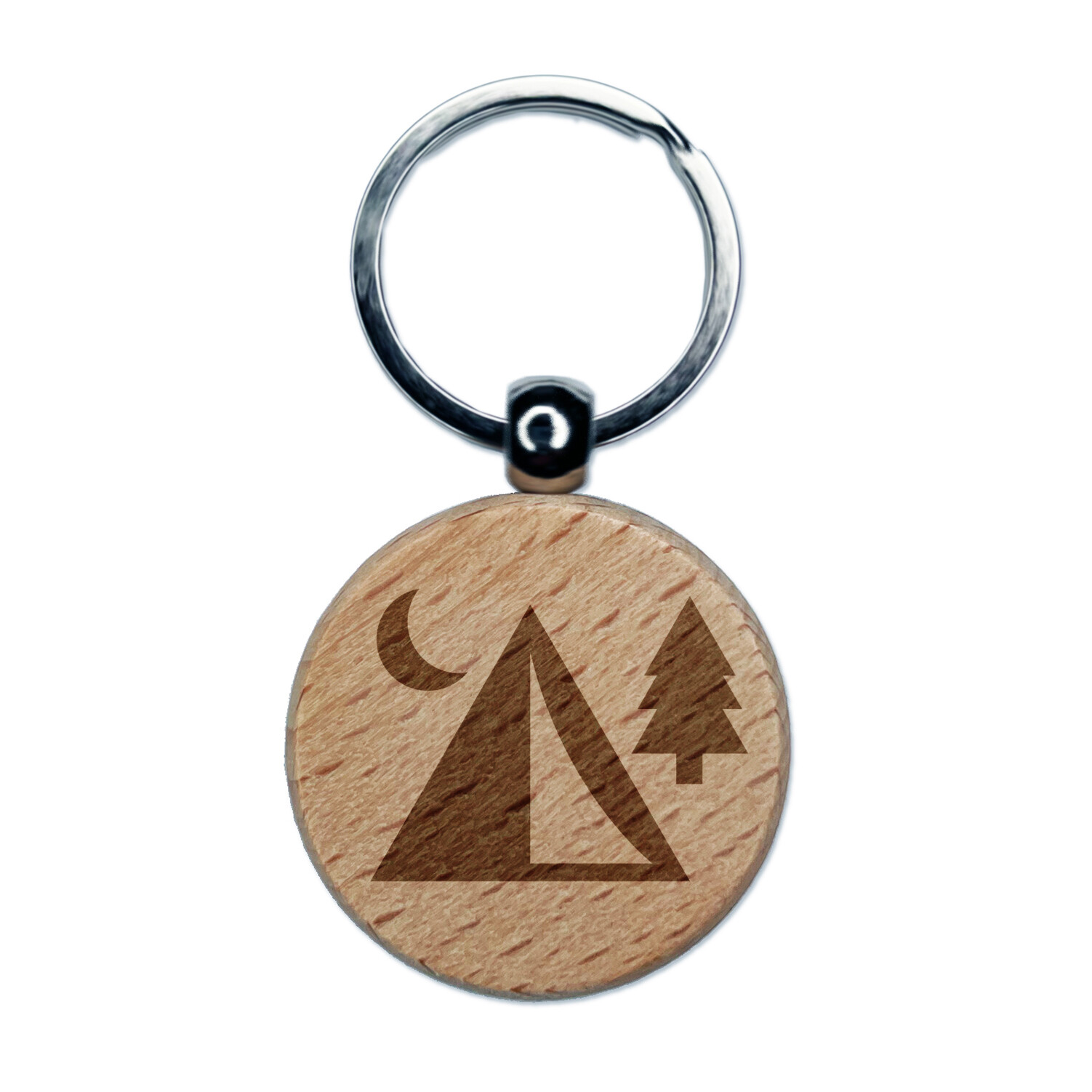 Camping Tent Campsite Engraved Wood Round Keychain Tag Charm
