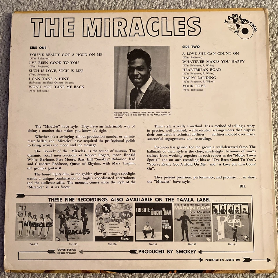 The Fabulous Miracles - VG Vinyl LP - 1963 T 238 Mono Tamla- Smokey Robinson - Image 2 of 4