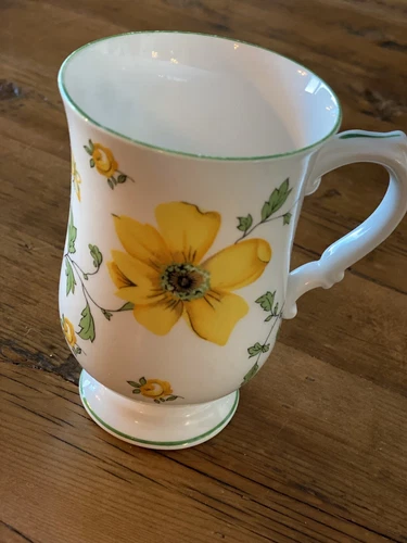 Royal Victoria England Fine Bone China Yellow Dogwood Coffee Tea Footed Mug Cup