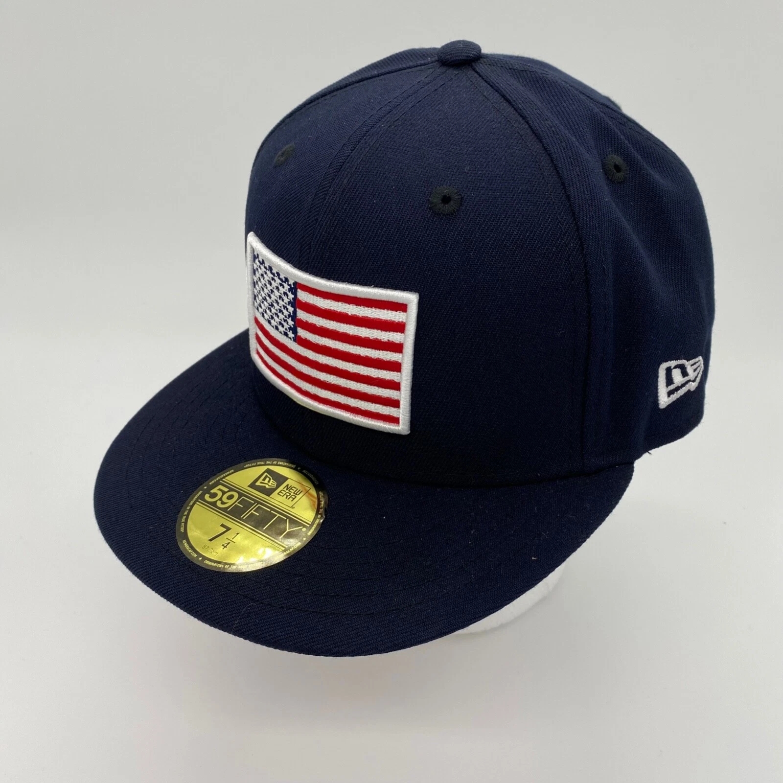 New Era 59Fifty American Flag Fitted Hat Cap Solid Blue Size 7 1/4 Mens
