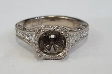 Designer Tacori Reverse Cresent .66ctw Pave Diamond Halo Mounting 18k WG Sz 5.25