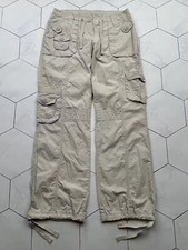 Vintage Cargo Pants Men's Beige Multi Pocket Parachute Utility Wide Leg Pants