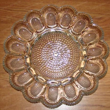 Indiana Glass, SUNFLOWER Deviled Egg Server Platter (15 eggs) Heavy Hobnail