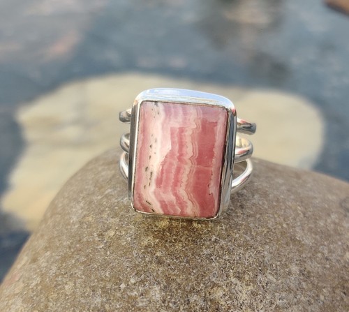 Rhodochrosite Gemstone Spinner Ring 925 Sterling Silver Handmade Gift PG424 - Picture 5 of 12