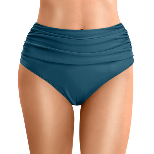 Mujeres Bikini Parte Inferior Control Abdomen Traje de Baño Acanalado Cobertura Completa Natación Cintura Alta - Imagen 6 de 32