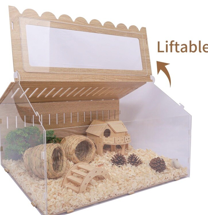 Wood Hamster Hideout Enclosure Mice Rat Guinea Cage House Acrylic ...