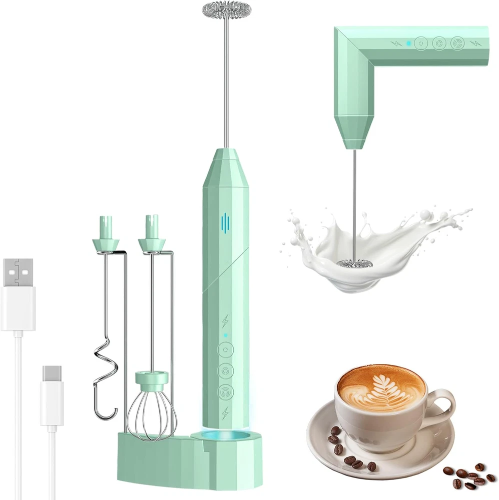 Milk Frother Handheld, USB-C Rechargeable Coffee Frother Wand, Electric Drink Mi