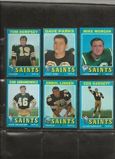 6 Different 1971 Topps Football Cards, All New Orleans Saints, VG