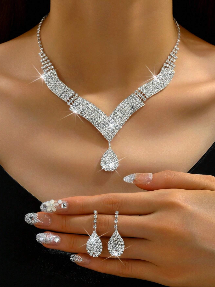 Collares Set Aretes Para Mujer Joyeria Pendientes Colgantes de Mujer Plata  S925