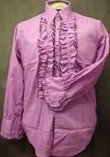 VINTAGE RUFFLED TUXEDO TUX SHIRT RETRO PURPLE WITH BLACK MADE IN USA MANY SIZES