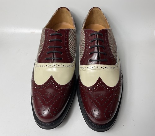 Zapatos de vestir Hockerty para hombre 2 tonos únicos punta de ala tela Oxford con cordones talla 42 usados en excelente estado - Imagen 2 de 14