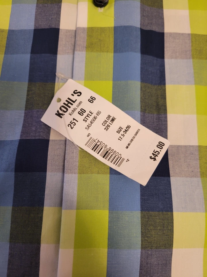 Apt. Camisa de vestir 9 - Verde a cuadros elástico calce ajustado - Cuello 17,5 (34/35) - ¡Nueva! Foto 3 de 4