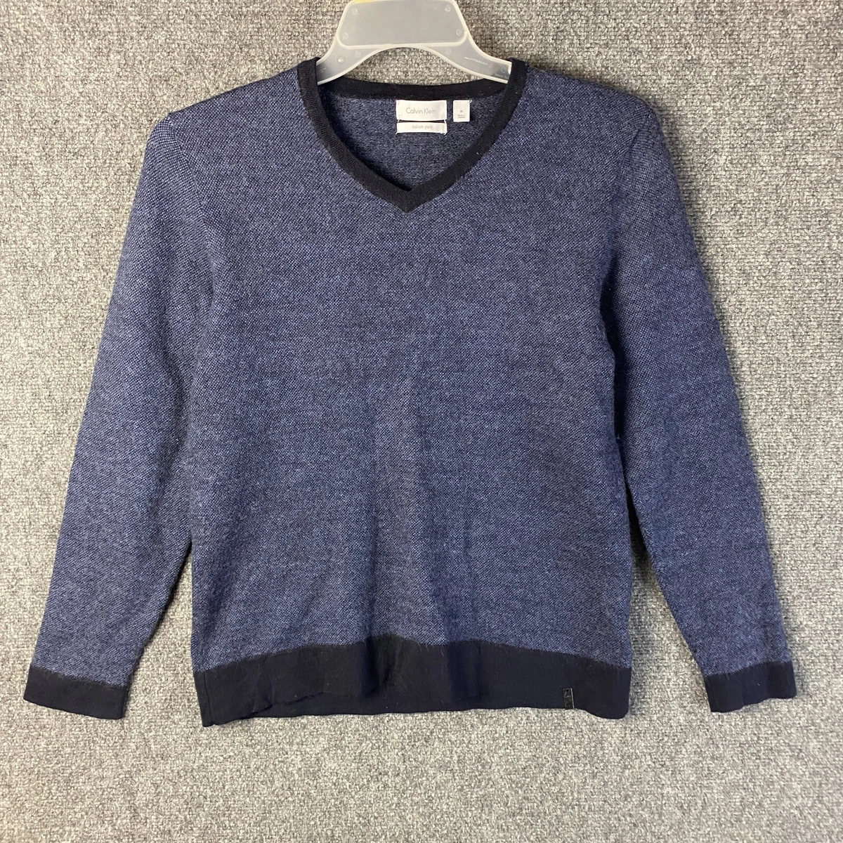 Calvin Klein Sweater Adults Medium Blue V Neck Pullover Merino