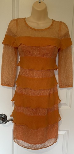 BCBG MaxAzria Francesca Sunrise Lace/Chiffon Ruffled Dress Sz-XS~ONE OF A KIND~