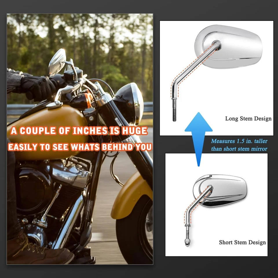 Espejos retrovisores cromados aptos para Harley-Davidson Touring Road King Electra Glide Foto 3 de 4