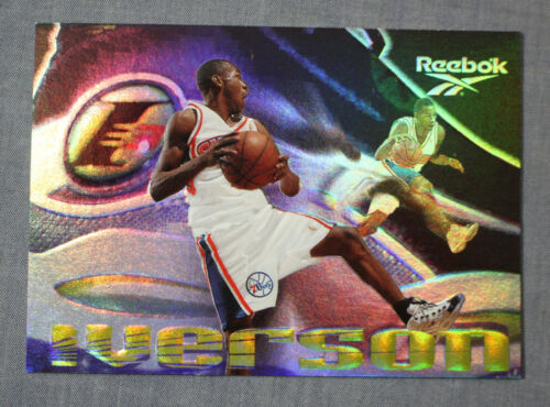 Allen Iverson HOF MVP 76ers 1997 Skybox Premium Reebok Schuh Silver Embossed Foil