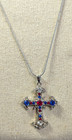 Vintage Fashion gemstone rhinestone cross with silver toned necklace 20 inches — photo 2