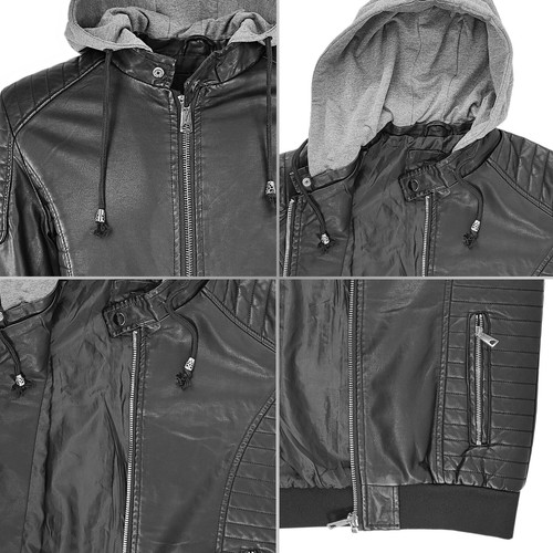 Giacca Moto Uomo Giubbotto Leggero Eco Pelle Giubbino Slim Fit Casual VEQUE - Afbeelding 8 van 40