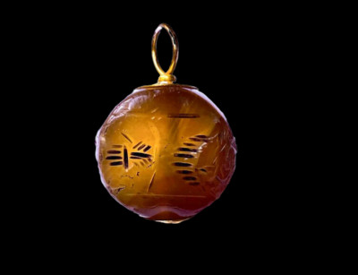 Sasanian Agate Ancient Bead Seal Stamp,18K Gold Pendant,Rare Carved Stone AAA+