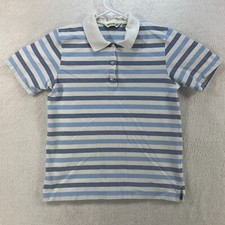Eddie Bauer Polo Shirt Mens M Medium Blue White Striped Short Sleeve Vintage