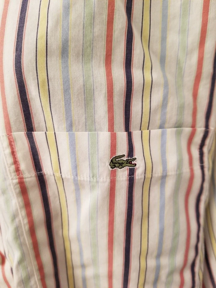 Camisa Lacoste Para Hombre Talla 45 XXL 2XL 2X Grande Amarillo Verde Azul Blanco Rojo Rayas Foto 3 de 4