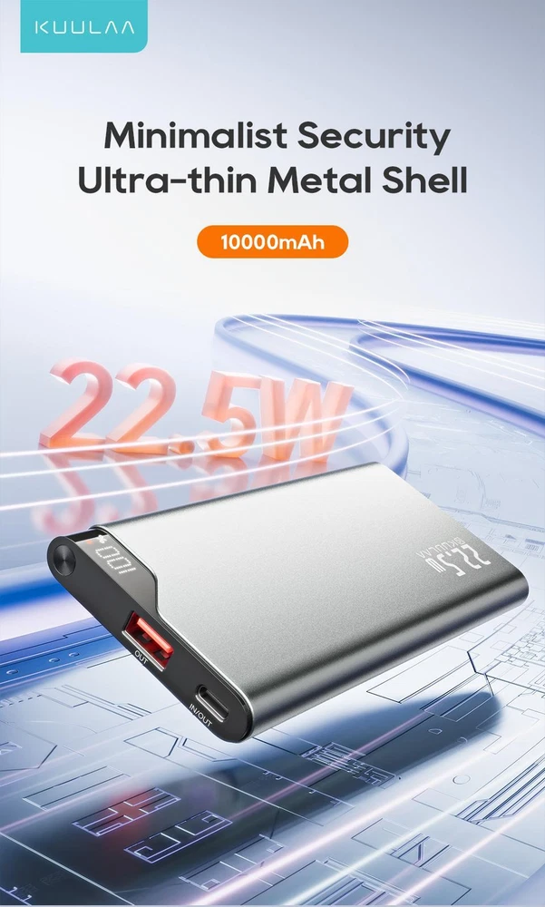 Power Bank 10000mah Mobile Phone Plastic Medium Grey 2-usb 5v Backup 22.5w Power Bank 10000mah Mobile Phone Plastic Medium Grey 2-usb 5v Backup 22.5w