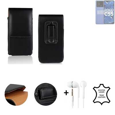 Leder Holster + Headset für POCO C55 Belt puch Schutz-Hülle Gürtel Clip
