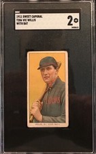 1909-11 T206 Tobacco Baseball Card VIC WILLIS with Bat St. Louis HOF SGC 2