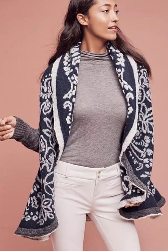 Anthropologie Snow Dreams Sweater Jacket Large Embroidered Sleeping on Snow NWT - Picture 6 of 13