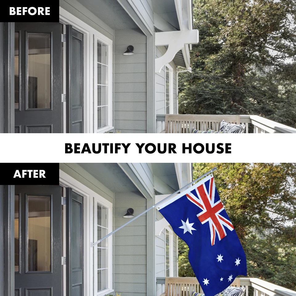 NUEVO G128 Juego de Bandera y Asta de Bandera de Australia, 6FT Poste de Plata y 3x5FT Bandera Impresa Foto 3 de 4