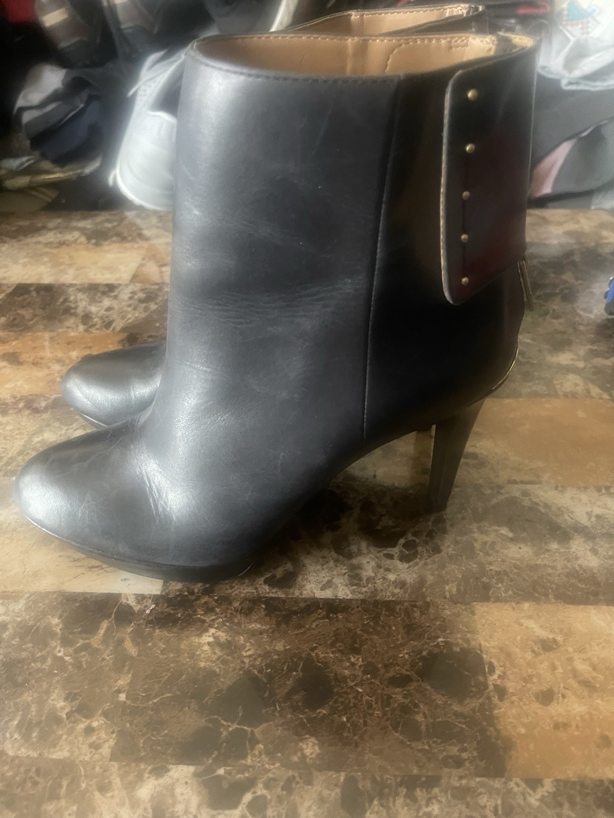 Calvin Klein's Black Leather Palisa Stiletto Heel Studded Ankle Booties Size 7.5 thumbnail 15