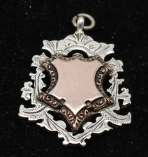 Antique Sterling Silver Gold Watch Chain Fob Pendant Birmingham 1911, 14.5 grams