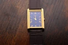 Seiko Slim Quartz Men Blue Dial Dark Brown Leather Dress Vintage Watch