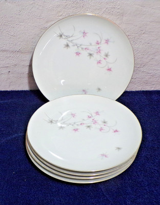 Synco China Hollis 45/228 Floral Design Gold Rim 8'' Round Set of 5 Vintage......