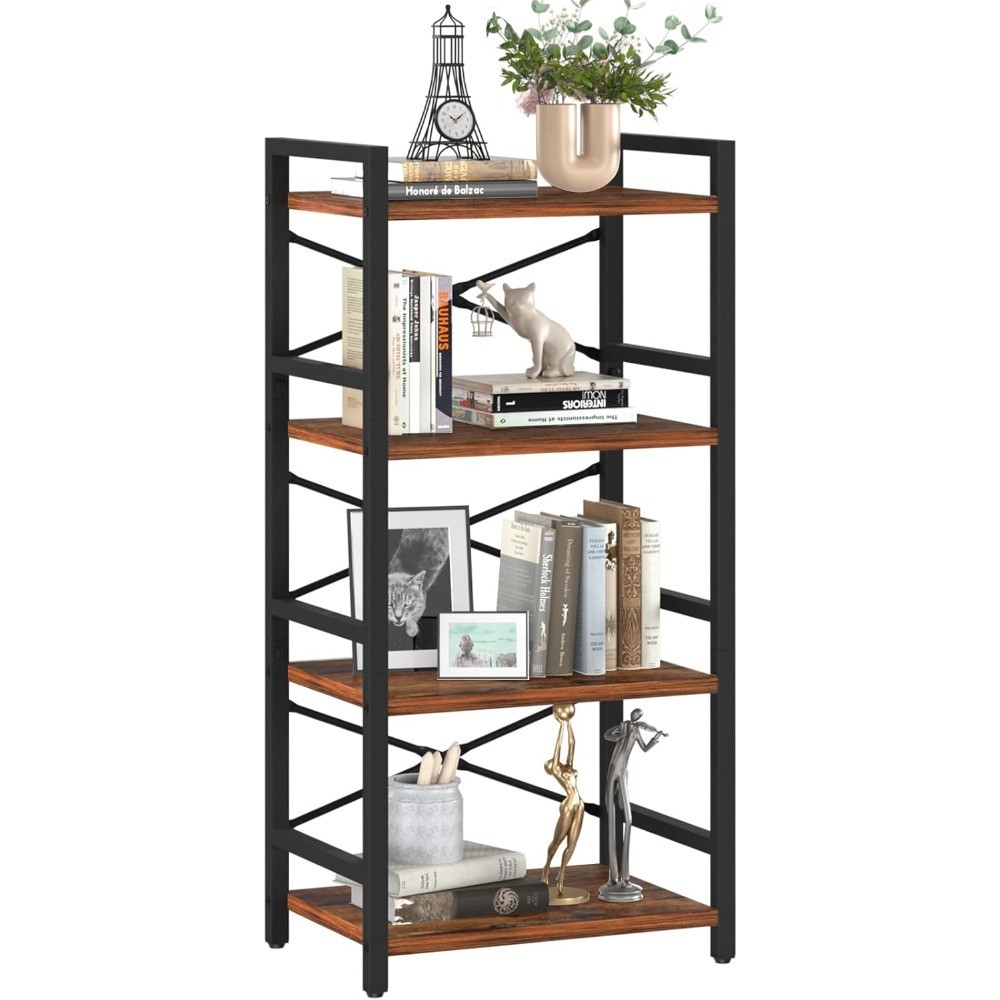 4 Tier Industrial Narrow Bookcase Small Bookshelf Storage Organizer for Books
