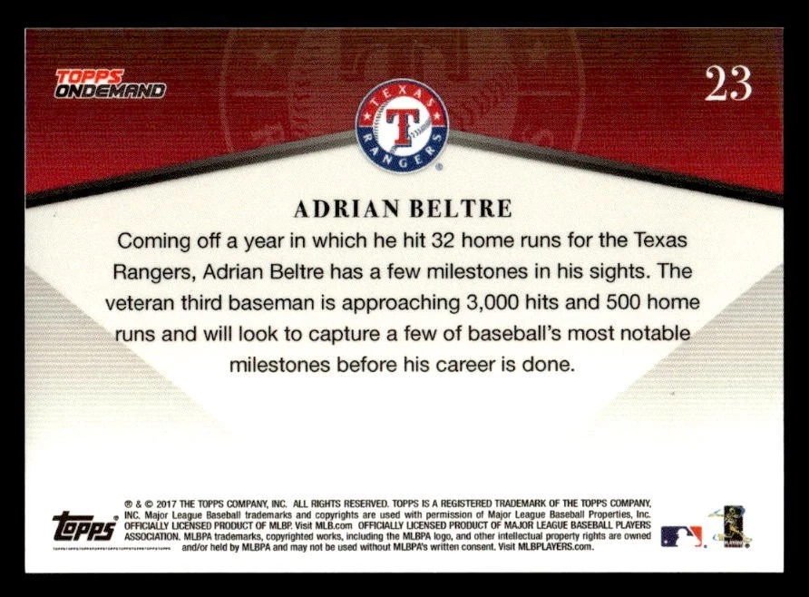 2017 Topps On Demand 600 HR Club - Adrian Beltre #23 /1632 - Image 2 of 2