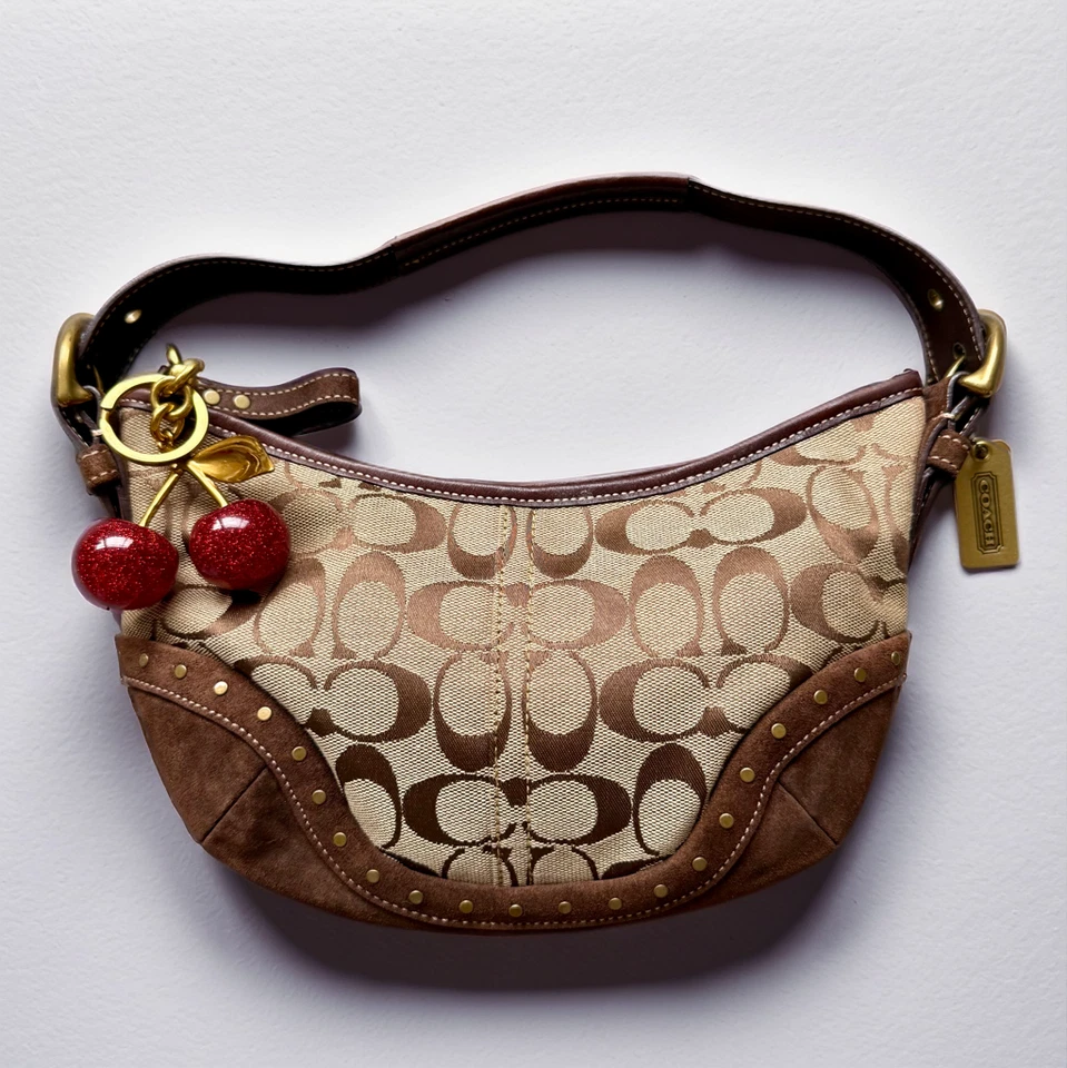 Coach Y2K Brown Signature Suede Studded Mini Soho Hobo Shoulder China Bag 7057