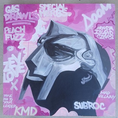 MF DOOM GAS DRAWLS 26'' X 26'' ORIGINAL PAINTING  ACRYLIC PINK WHITE GRAFFITI KMD