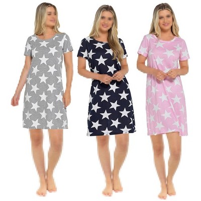 A2Z Damen Kurzarm Nachthemd Stern Baumwolle Jersey Nachthemden Nachtkleid 8-22