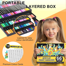 132 Colors Acrylic Paint Markers Pens Set 66 Pack Brush for Rock Painting Fabric