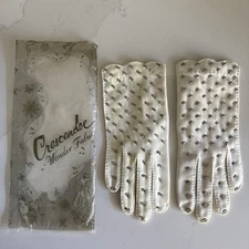 Crescendoe Gloves Crystal Bling Rhinestone Wonder Fabric White Ivory
