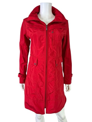 Cole Hann Women's Rain Coat Jacket Red Full Zip Snap Button Hood Pockets Size S
