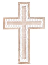 Whitewashed Wood Wall Cross 18" with layered wire