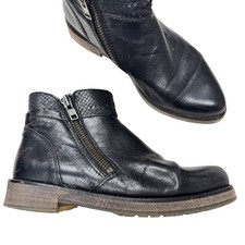 Vintage Black Leather Ankle Boots Quality Boho Women s 6.5 Fall Combat Moto Zip