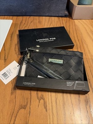 London Fog Danica Woven Double Zip Wristlet Organizer Wallet Woven Black NWT