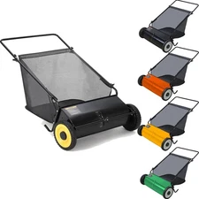 26in Manual Push Lawn Sweeper Leaf Sweeper with 7 Cu. Ft. Hopper for Garden Lawn